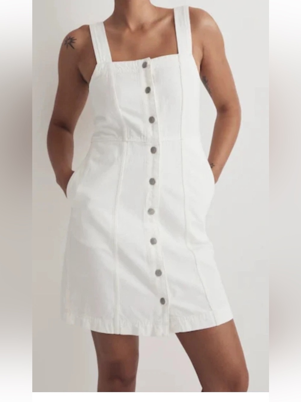 Madewell White Button-Front Denim Pinafore Dress